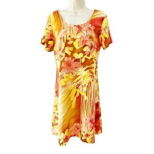 VTG Jams World Orange Yellow Hawaiian Floral Manoa Mini Dress w/ Tie Back Sz XS